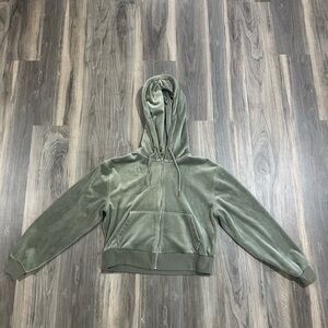 Abercrombie green velvet cropped zip up hoodie